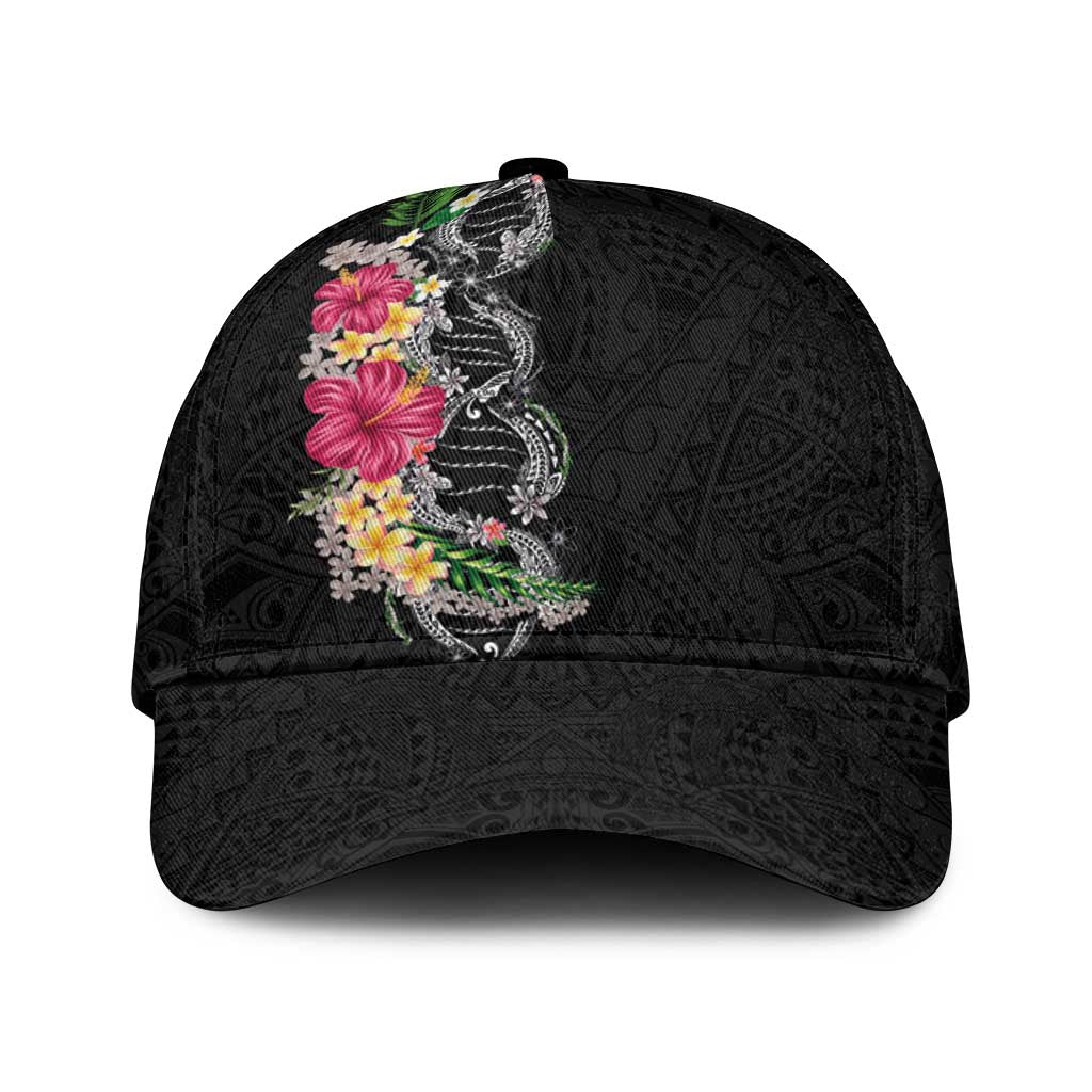 Hawaii DNA Kakau Tattoo Classic Cap with Plumeria and Hibiscus Tropical Plants Black Color LT03 Universal Fit Black - Polynesian Pride