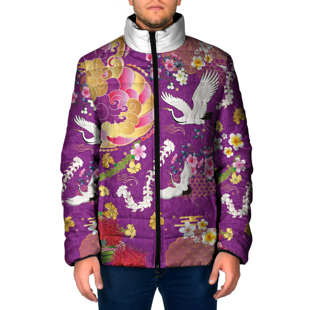 Hawaiian and Japanese Culture Together Padded Jacket Kakau Tribal Pattern and Irezumi Art Purple Color LT03 Men Purple - Polynesian Pride