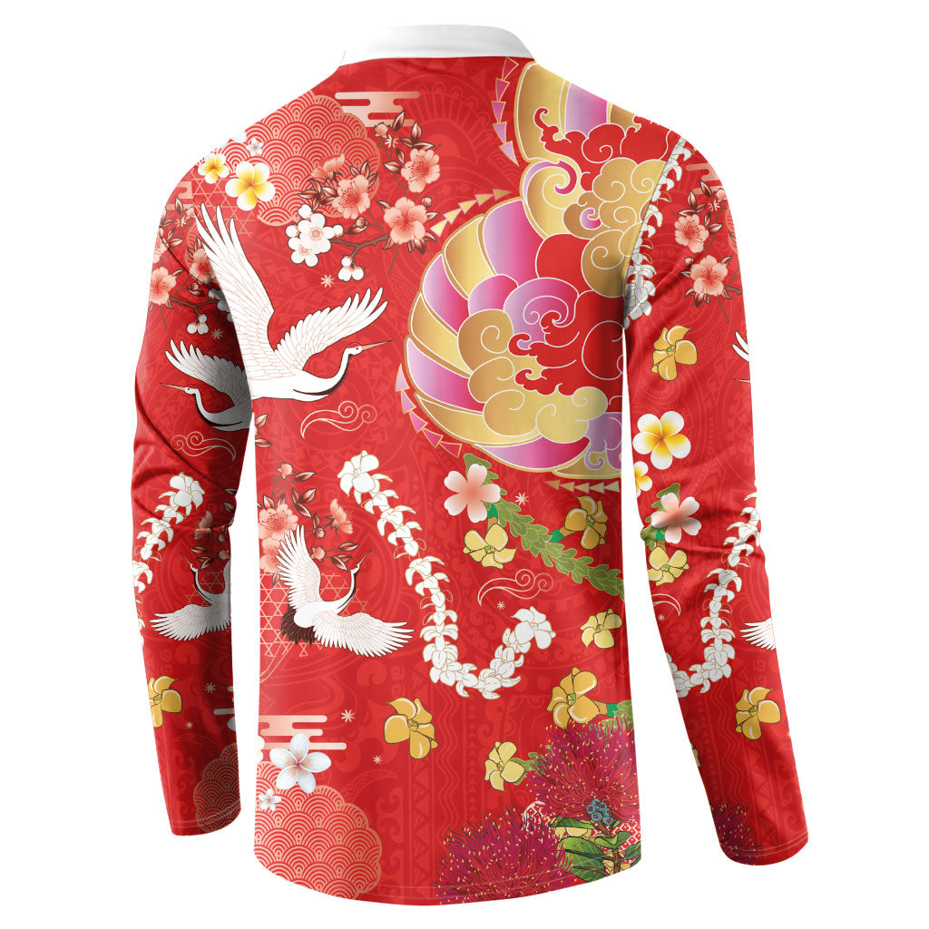 Hawaiian and Japanese Culture Together Button Sweatshirt Kakau Tribal Pattern and Irezumi Art Red Color LT03 - Polynesian Pride