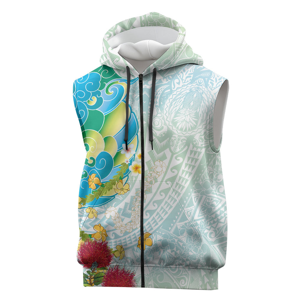 Japanese and Hawaiian Culture Fusion Sleeveless Zip Hoodie Irezumi with Turtles and Lei Kakau Pattern Fresh Vibe LT03 Multicolor - Polynesian Pride