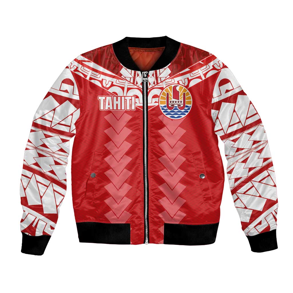 Custom Tahiti Football Polynesian Pattern Bomber Jacket LT03 Unisex Red - Polynesian Pride