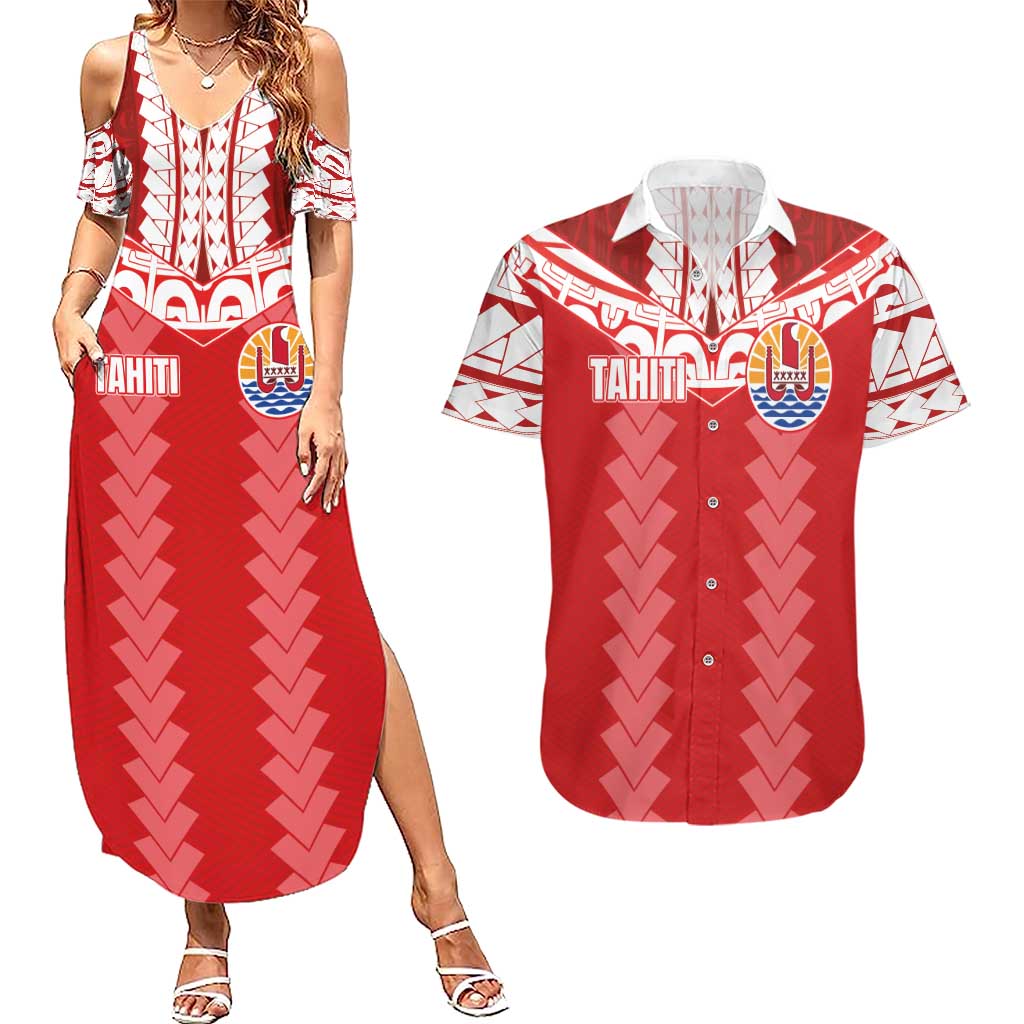 Custom Tahiti Football Polynesian Pattern Couples Matching Summer Maxi Dress and Hawaiian Shirt