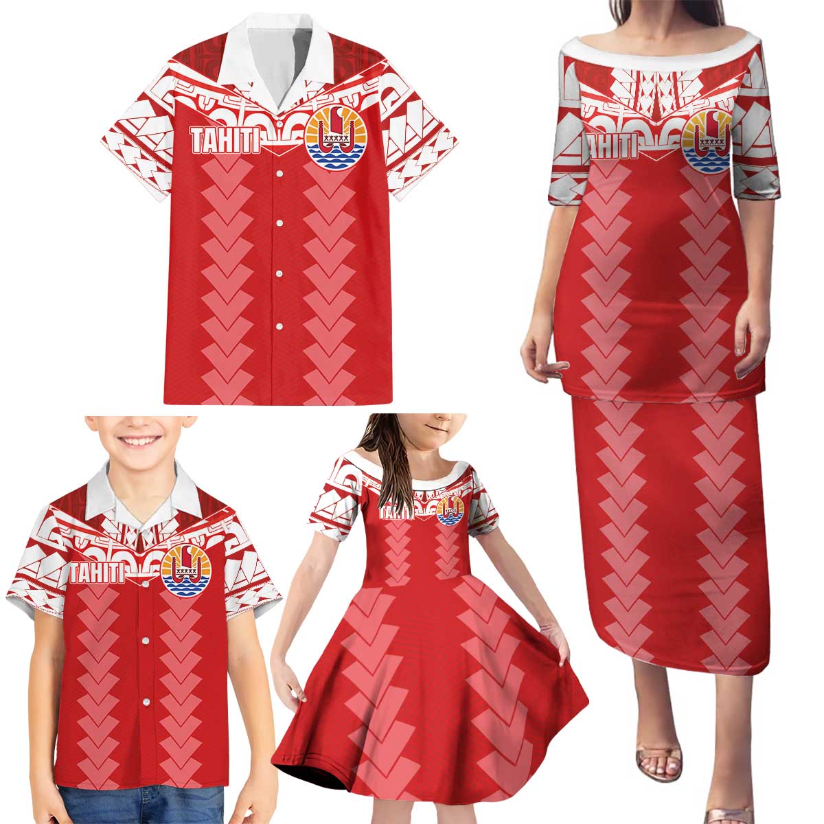 Custom Tahiti Football Polynesian Pattern Family Matching Puletasi and Hawaiian Shirt