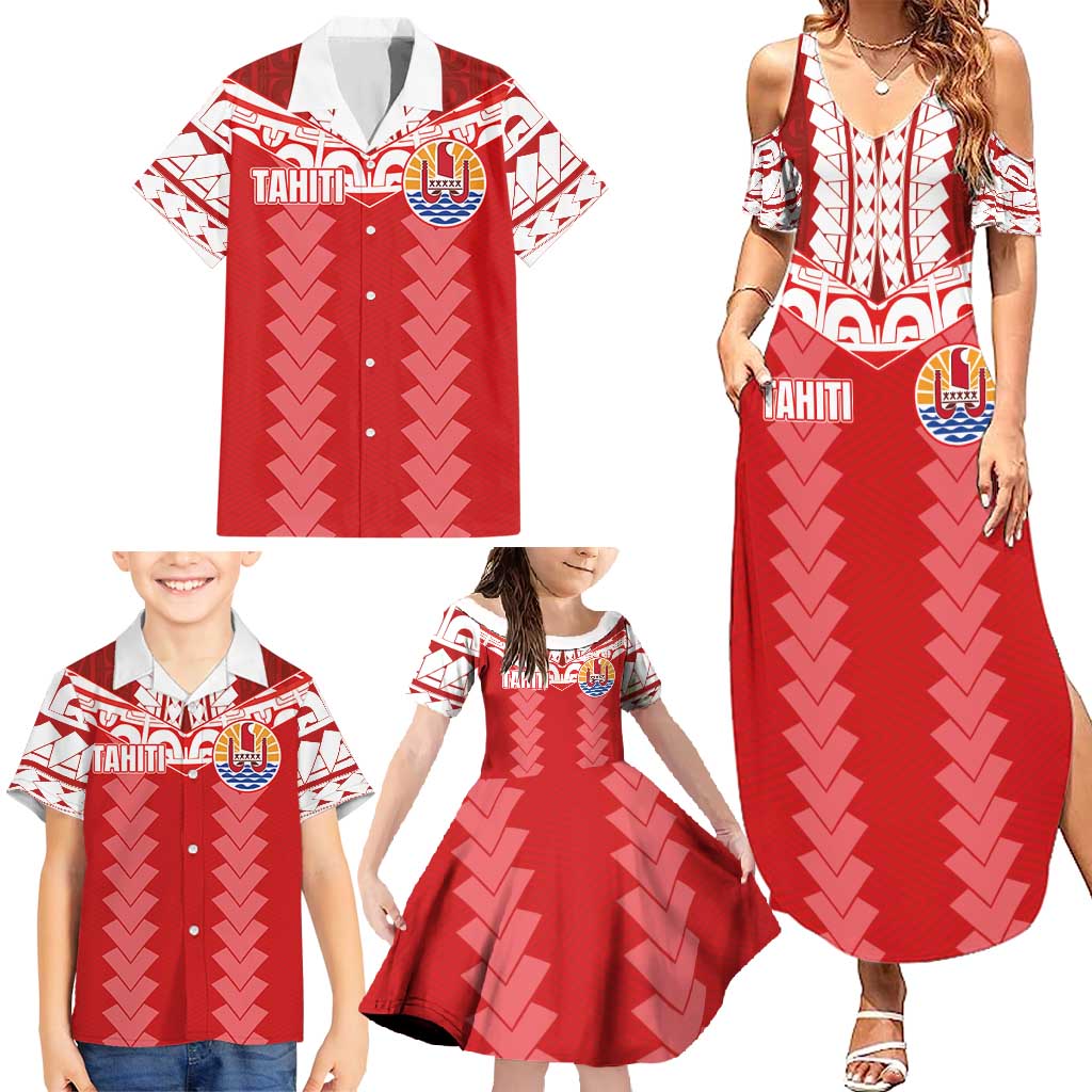 Custom Tahiti Football Polynesian Pattern Family Matching Summer Maxi Dress and Hawaiian Shirt