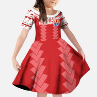 Custom Tahiti Football Polynesian Pattern Kid Short Sleeve Dress LT03 KID Red - Polynesian Pride