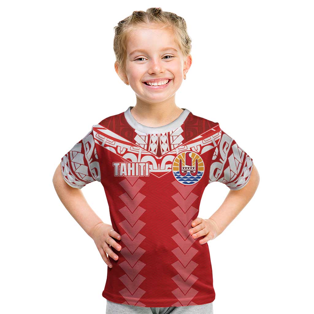 Custom Tahiti Football Polynesian Pattern Kid T Shirt