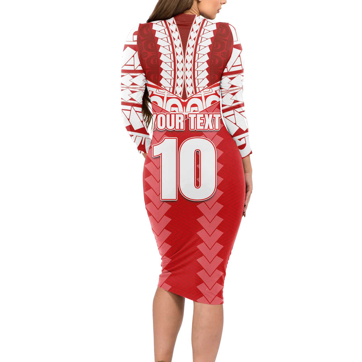 Custom Tahiti Football Polynesian Pattern Long Sleeve Bodycon Dress LT03 - Polynesian Pride