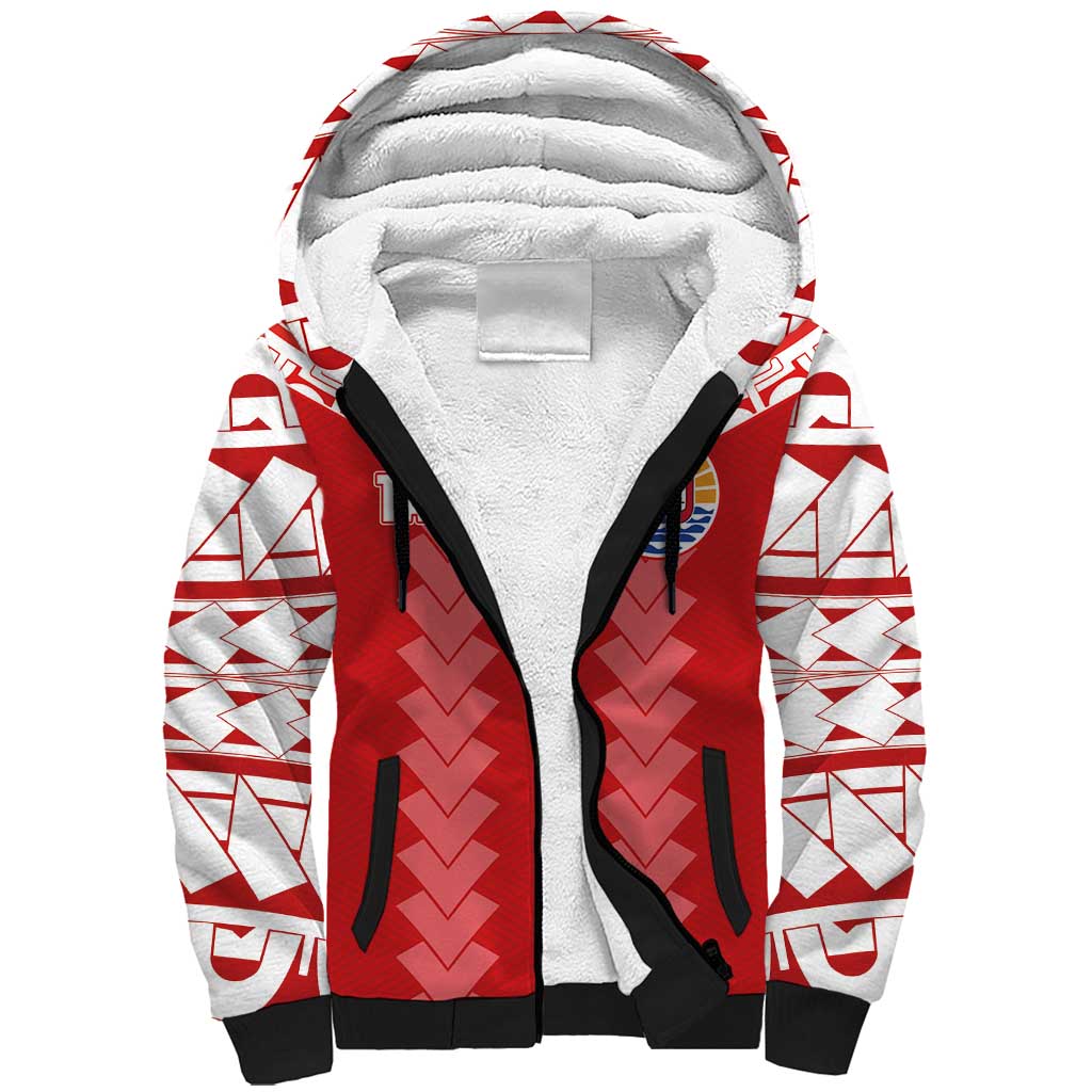 Custom Tahiti Football Polynesian Pattern Sherpa Hoodie LT03 Unisex Red - Polynesian Pride