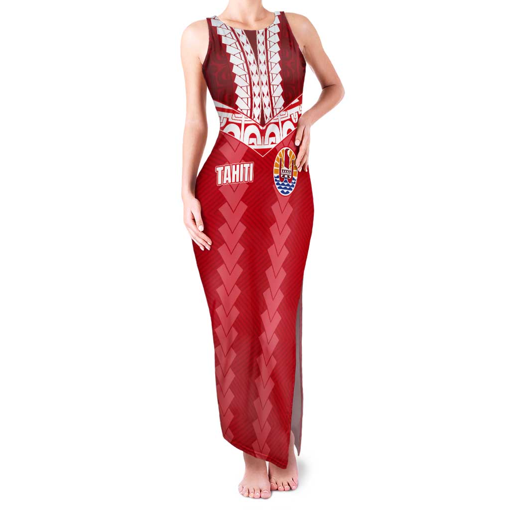 Custom Tahiti Football Polynesian Pattern Tank Maxi Dress LT03 Women Red - Polynesian Pride