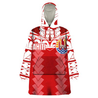 Custom Tahiti Football Polynesian Pattern Wearable Blanket Hoodie LT03 One Size Red - Polynesian Pride