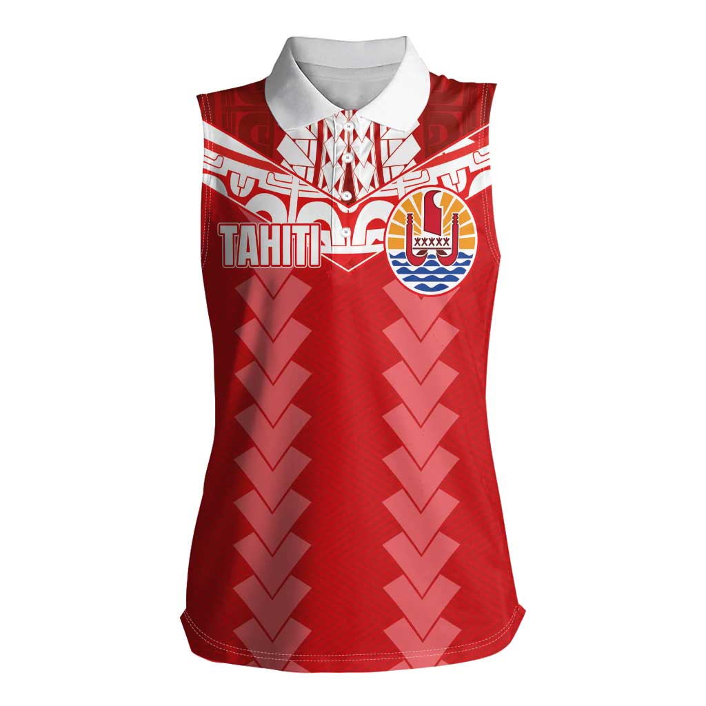 Custom Tahiti Football Polynesian Pattern Women Sleeveless Polo Shirt