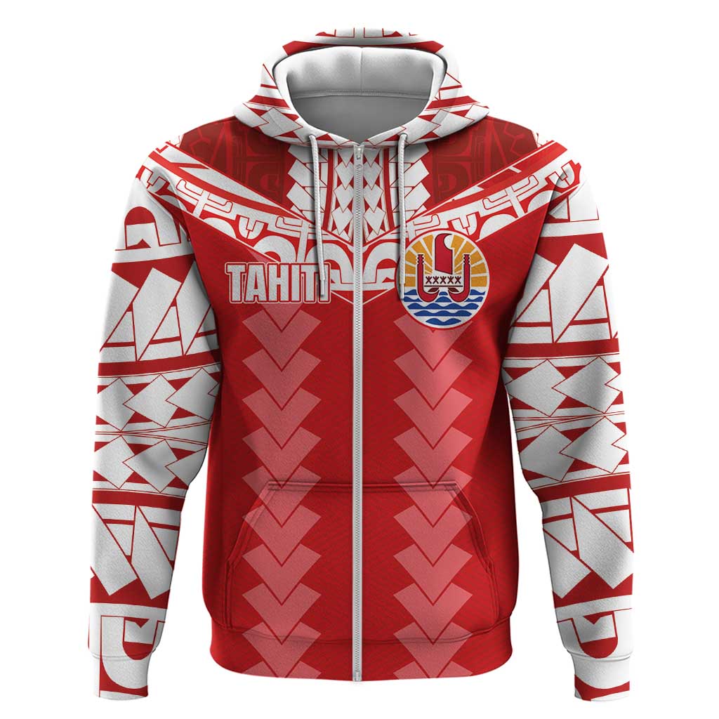 Custom Tahiti Football Polynesian Pattern Zip Hoodie