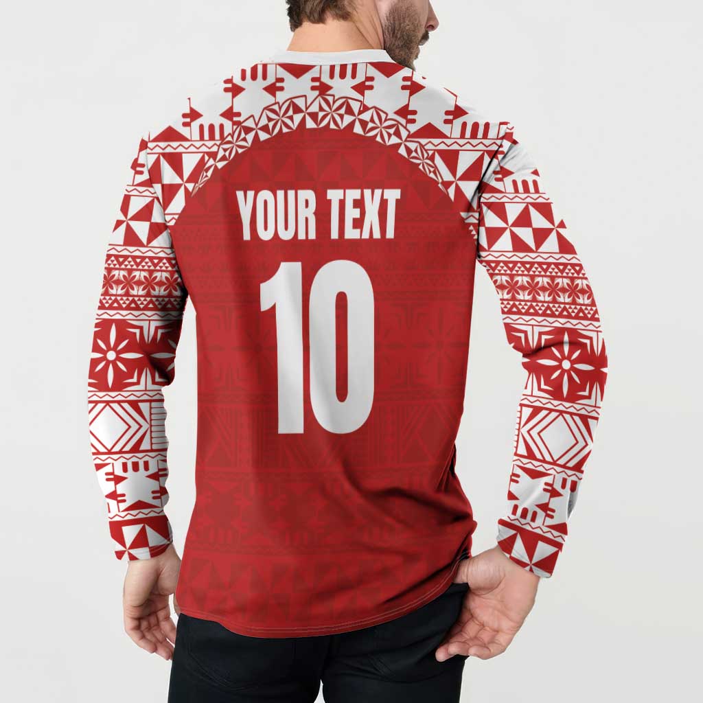 Custom Tonga Football Ngatu Tribal Tattoo Button Sweatshirt LT03 - Polynesian Pride