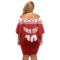 Custom Tonga Football Ngatu Tribal Tattoo Off Shoulder Short Dress LT03 - Polynesian Pride
