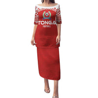 Custom Tonga Football Ngatu Tribal Tattoo Puletasi LT03 Long Dress Red - Polynesian Pride