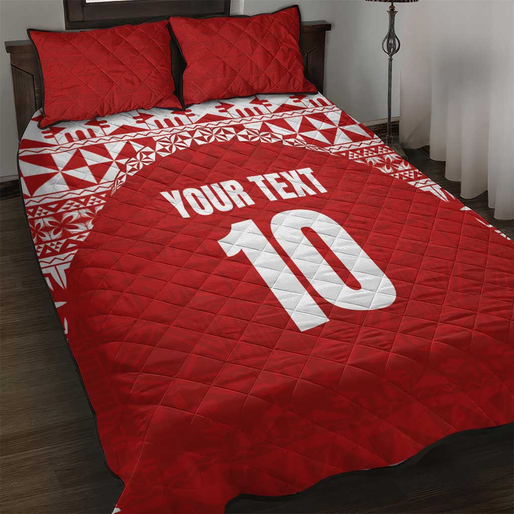 Custom Tonga Football Ngatu Tribal Tattoo Quilt Bed Set LT03 Red - Polynesian Pride