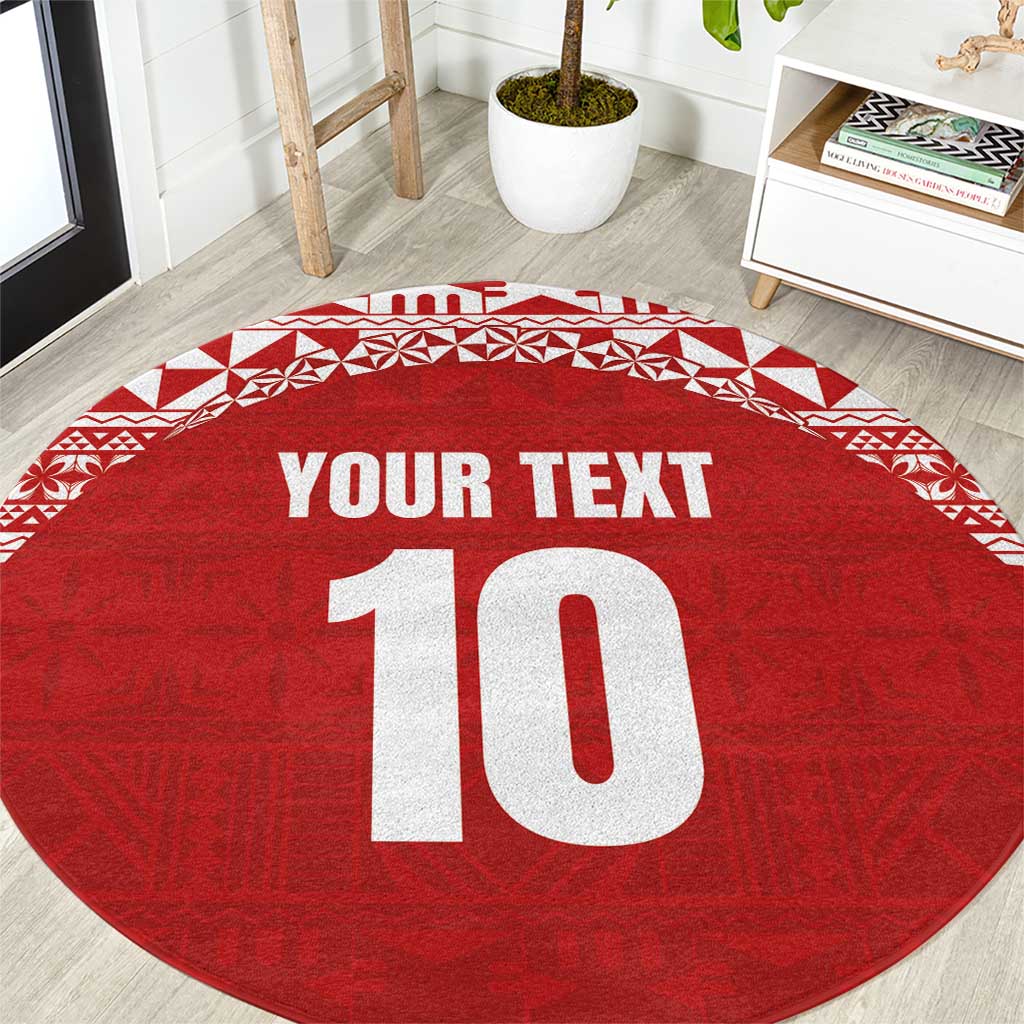 Custom Tonga Football Ngatu Tribal Tattoo Round Carpet LT03 Red - Polynesian Pride