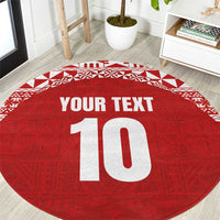 Custom Tonga Football Ngatu Tribal Tattoo Round Carpet LT03 Red - Polynesian Pride
