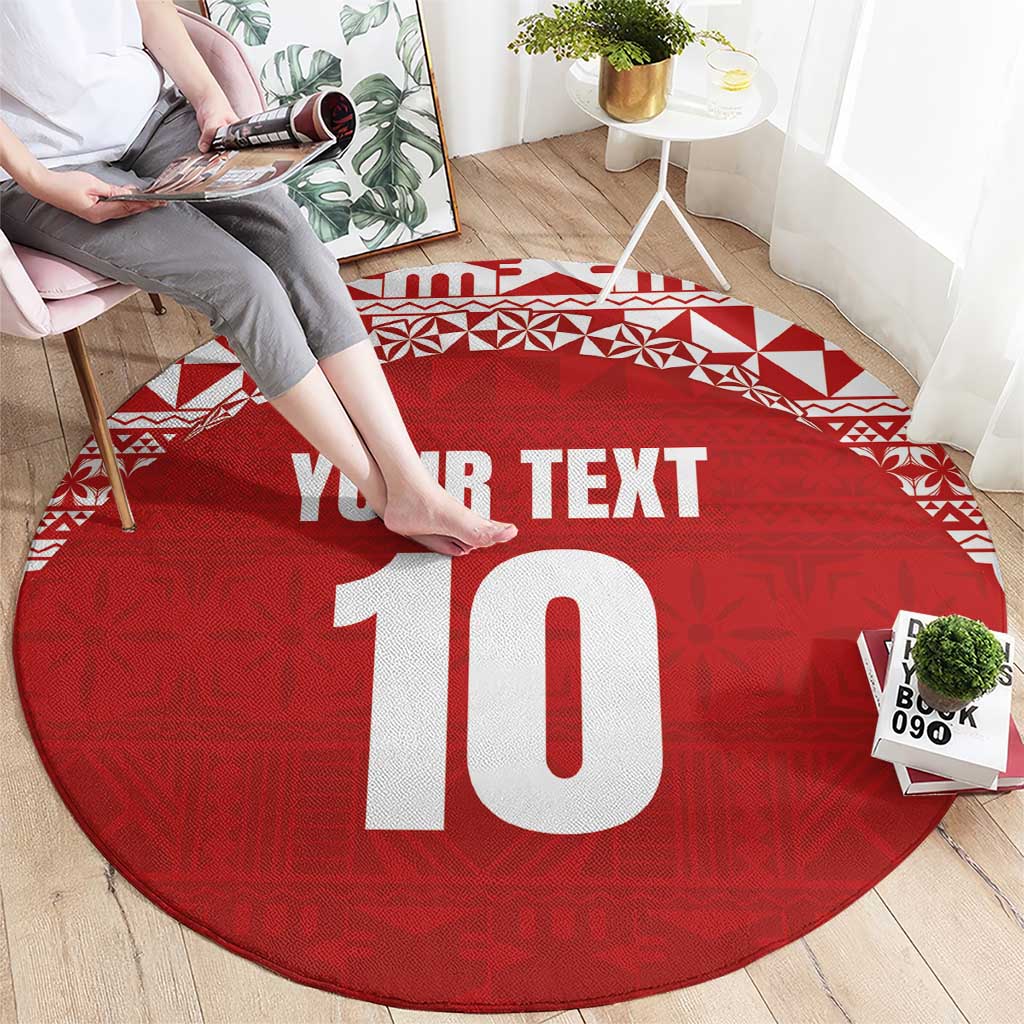 Custom Tonga Football Ngatu Tribal Tattoo Round Carpet LT03 - Polynesian Pride