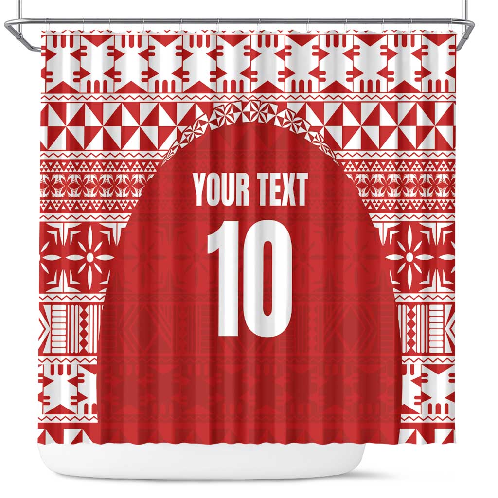 Custom Tonga Football Ngatu Tribal Tattoo Shower Curtain LT03 Red - Polynesian Pride