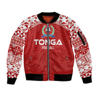 Custom Tonga Football Ngatu Tribal Tattoo Sleeve Zip Bomber Jacket LT03 Unisex Red - Polynesian Pride