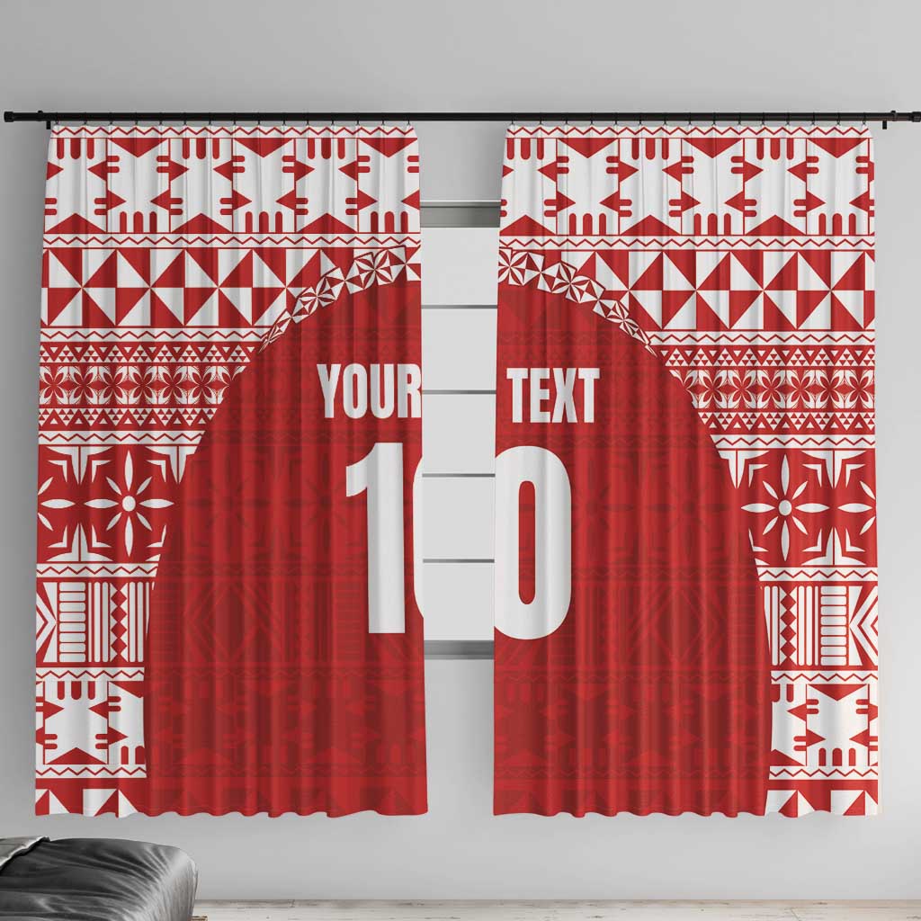 Custom Tonga Football Ngatu Tribal Tattoo Window Curtain LT03 With Hooks Red - Polynesian Pride
