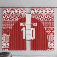 Custom Tonga Football Ngatu Tribal Tattoo Window Curtain LT03 With Hooks Red - Polynesian Pride