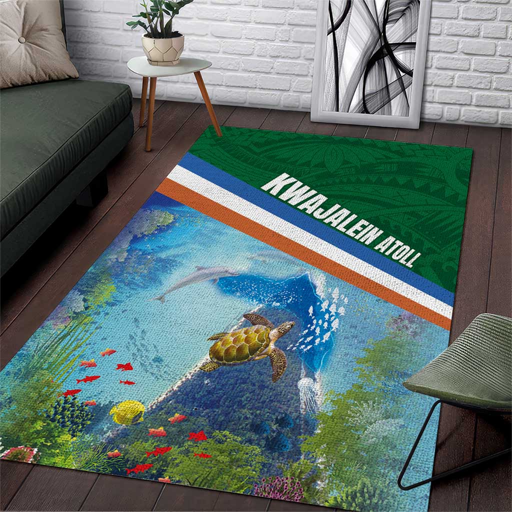 Marshall Islands Kwajalein Atoll Area Rug Polynesian Pattern and Undersea Animals LT03 Blue - Polynesian Pride