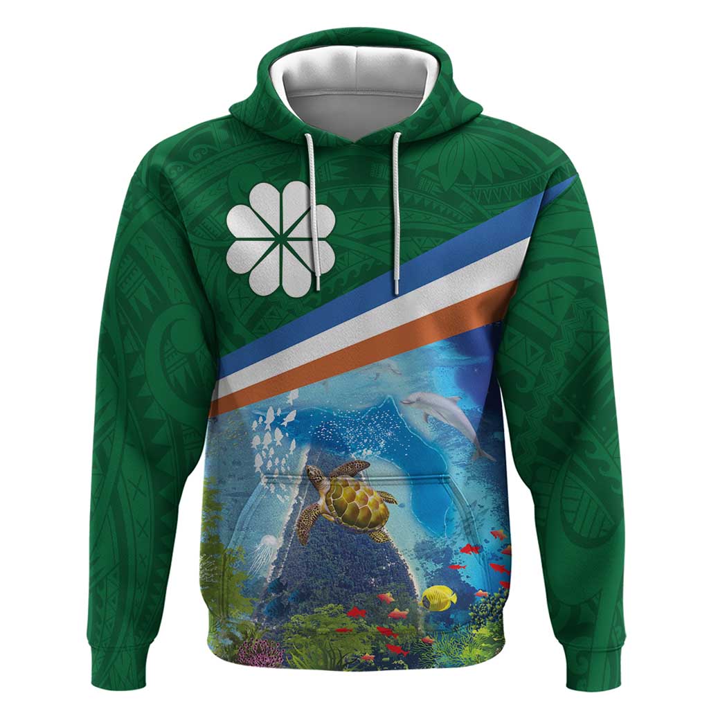 Marshall Islands Kwajalein Atoll Hoodie Polynesian Pattern and Undersea Animals LT03 Pullover Hoodie Blue - Polynesian Pride