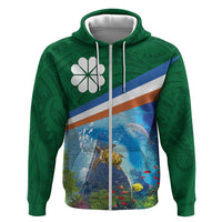 Marshall Islands Kwajalein Atoll Hoodie Polynesian Pattern and Undersea Animals LT03 Zip Hoodie Blue - Polynesian Pride