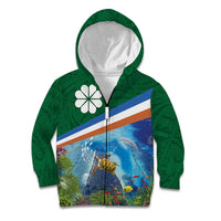 Marshall Islands Kwajalein Atoll Kid Hoodie Polynesian Pattern and Undersea Animals LT03 Zip Hoodie Blue - Polynesian Pride