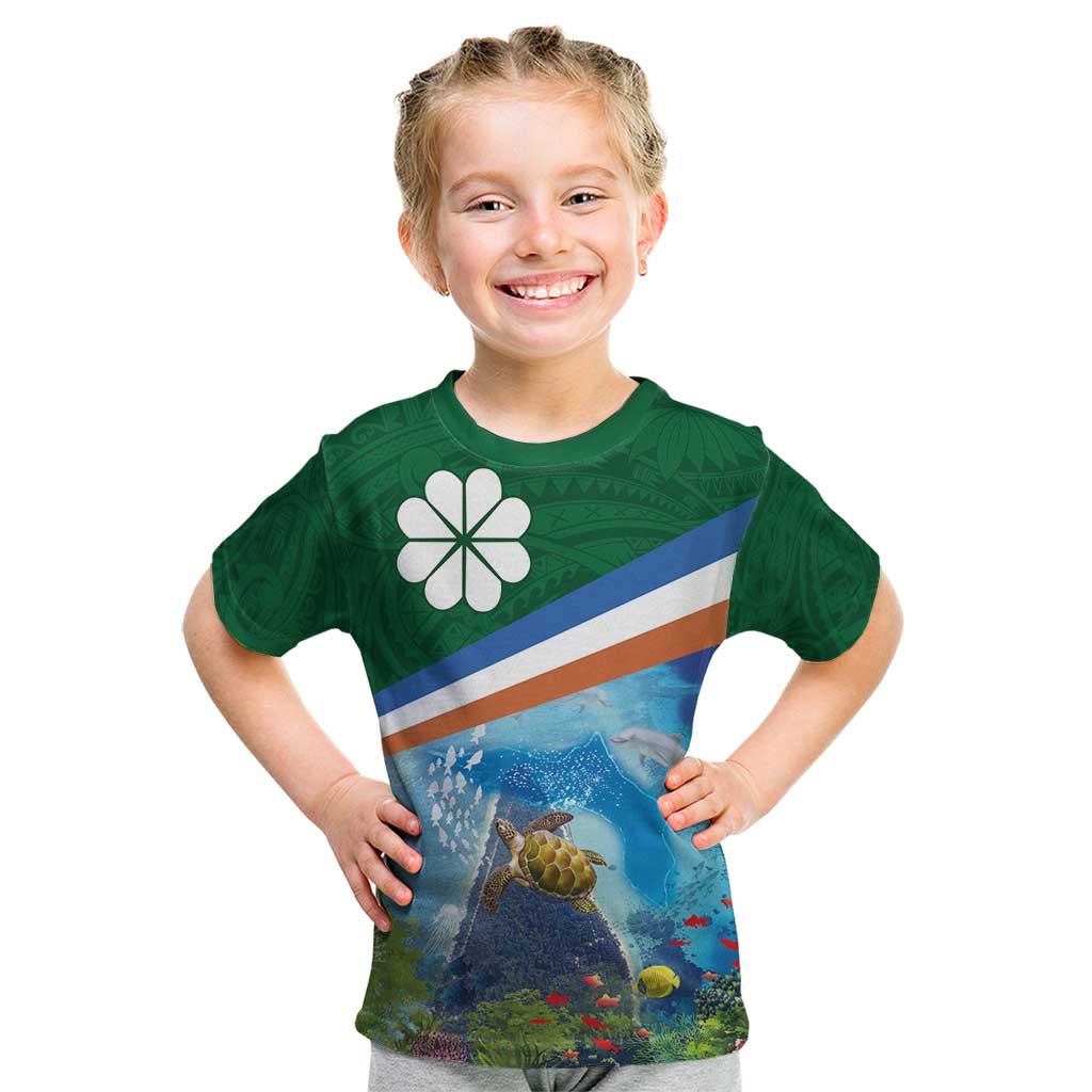 Marshall Islands Kwajalein Atoll Kid T Shirt Polynesian Pattern and Undersea Animals LT03 Blue - Polynesian Pride