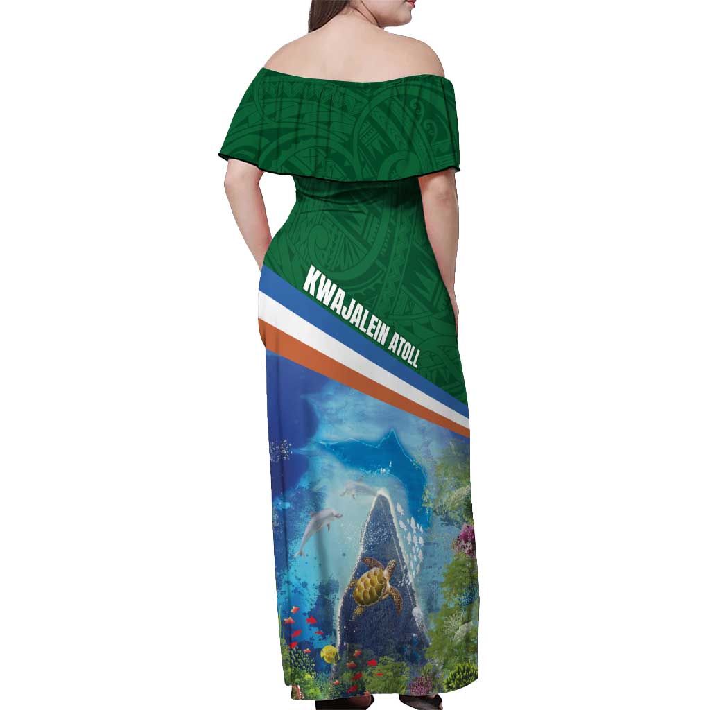 Marshall Islands Kwajalein Atoll Off Shoulder Maxi Dress Polynesian Pattern and Undersea Animals LT03 - Polynesian Pride
