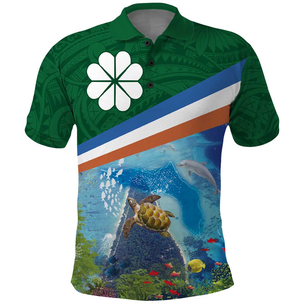 Marshall Islands Kwajalein Atoll Polo Shirt Polynesian Pattern and Undersea Animals LT03 Blue - Polynesian Pride