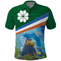 Marshall Islands Kwajalein Atoll Polo Shirt Polynesian Pattern and Undersea Animals LT03 Blue - Polynesian Pride