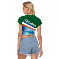 Marshall Islands Kwajalein Atoll Raglan Cropped T Shirt Polynesian Pattern and Undersea Animals LT03 - Polynesian Pride
