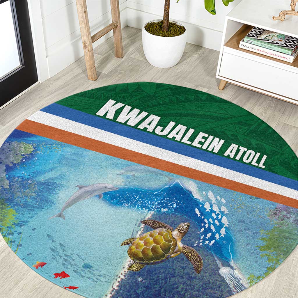 Marshall Islands Kwajalein Atoll Round Carpet Polynesian Pattern and Undersea Animals LT03 Blue - Polynesian Pride