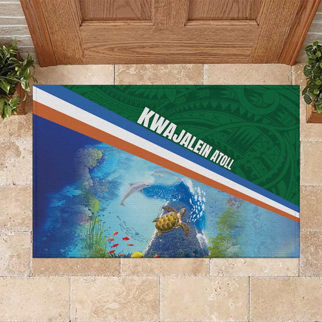 Marshall Islands Kwajalein Atoll Rubber Doormat Polynesian Pattern and Undersea Animals LT03 Blue - Polynesian Pride