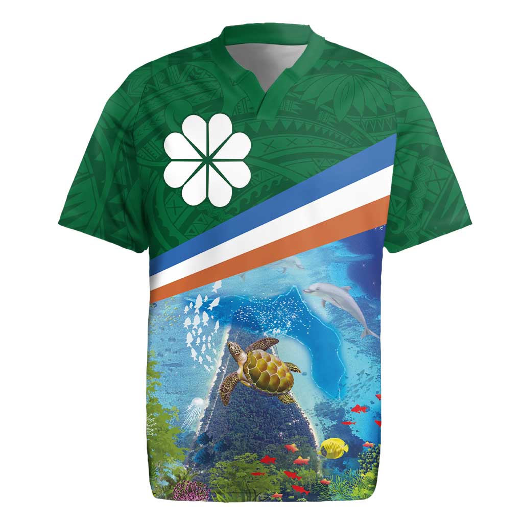 Marshall Islands Kwajalein Atoll Rugby Jersey Polynesian Pattern and Undersea Animals LT03 Blue - Polynesian Pride
