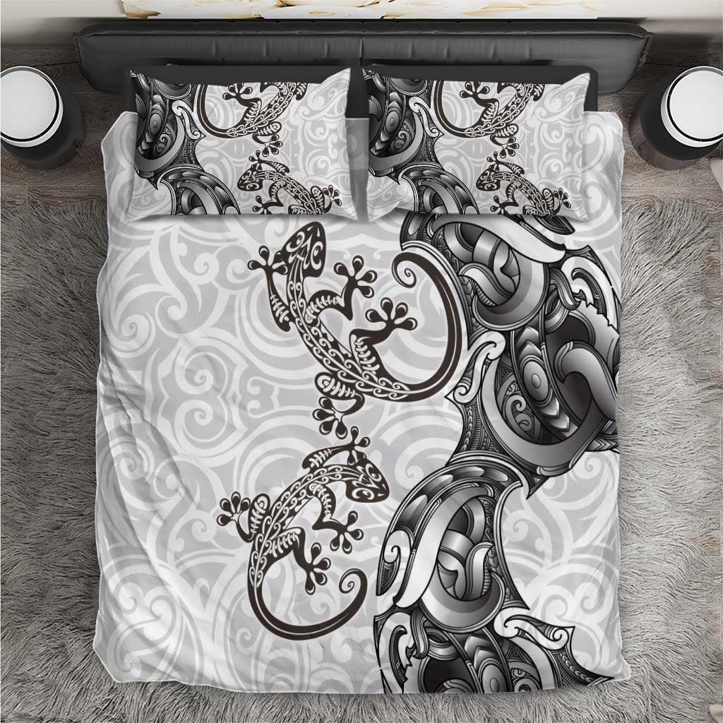 New Zealand Gecko Maori Art Tattoo Bedding Set White Color LT03 White - Polynesian Pride