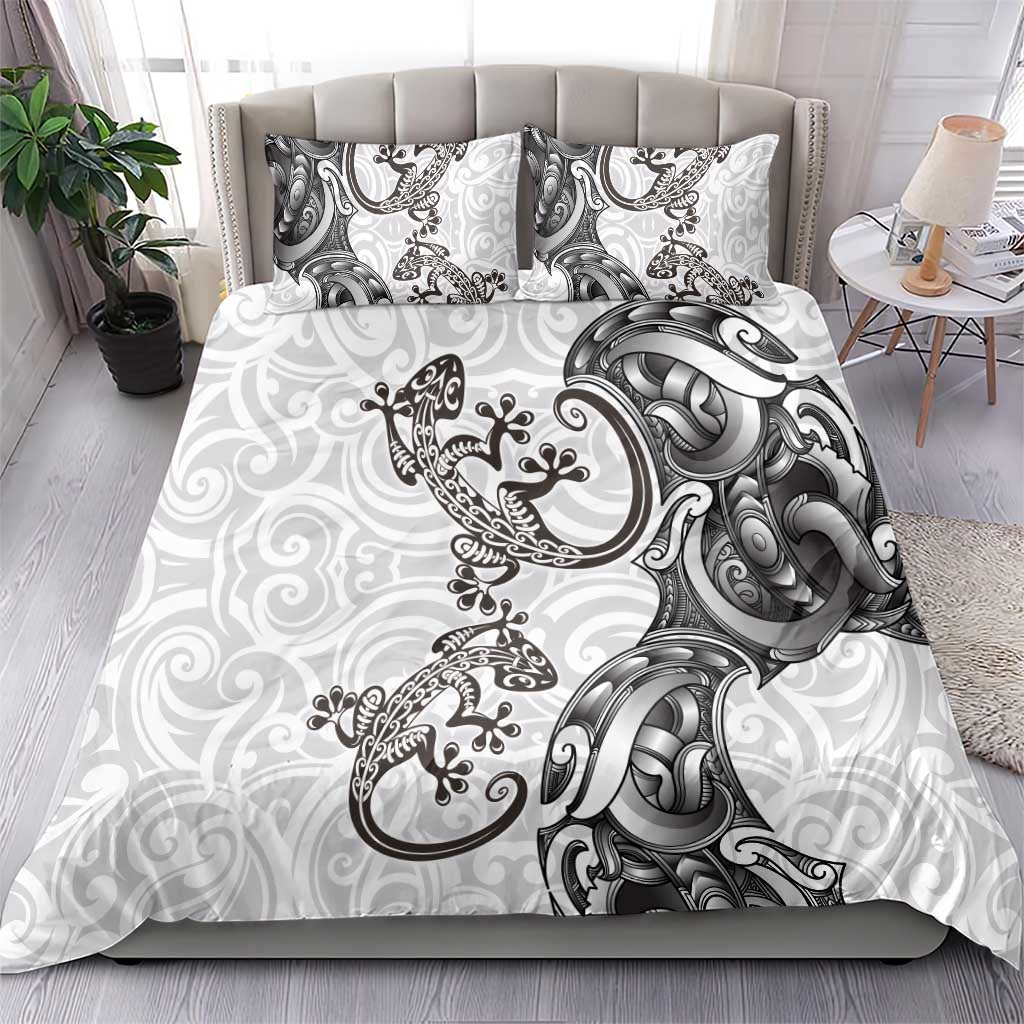 New Zealand Gecko Maori Art Tattoo Bedding Set White Color LT03 - Polynesian Pride