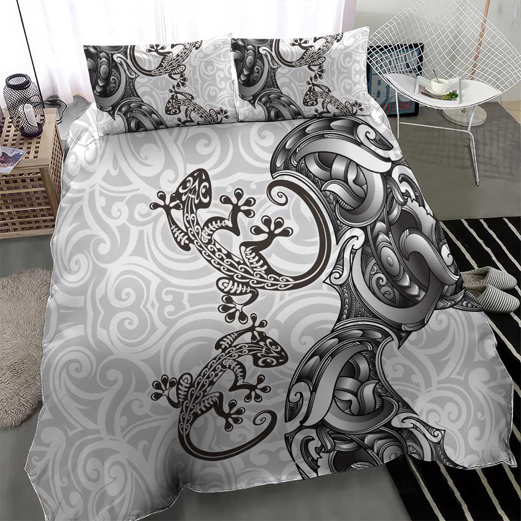 New Zealand Gecko Maori Art Tattoo Bedding Set White Color LT03 - Polynesian Pride