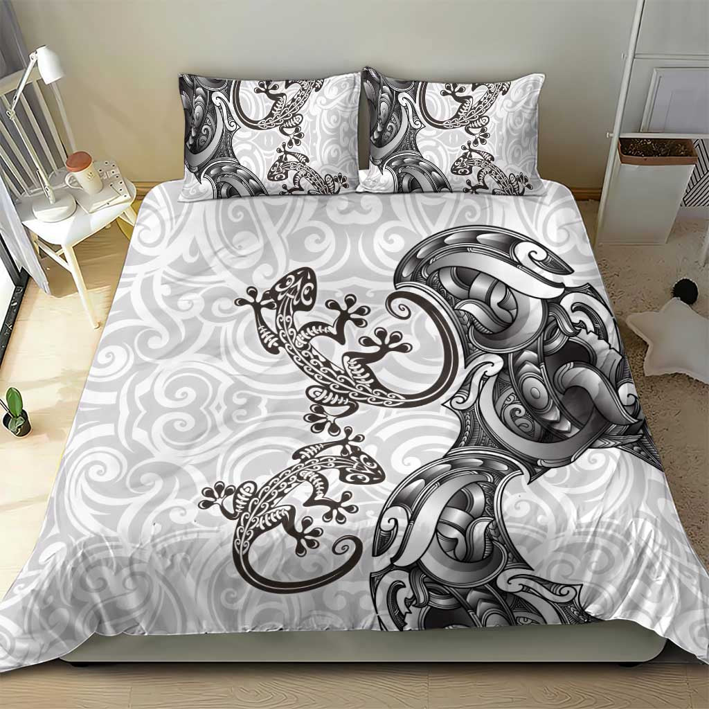 New Zealand Gecko Maori Art Tattoo Bedding Set White Color LT03 - Polynesian Pride