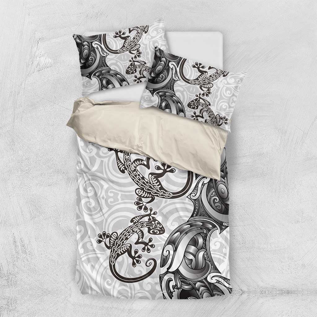 New Zealand Gecko Maori Art Tattoo Bedding Set White Color LT03 US Twin 172cm x 218cm White - Polynesian Pride