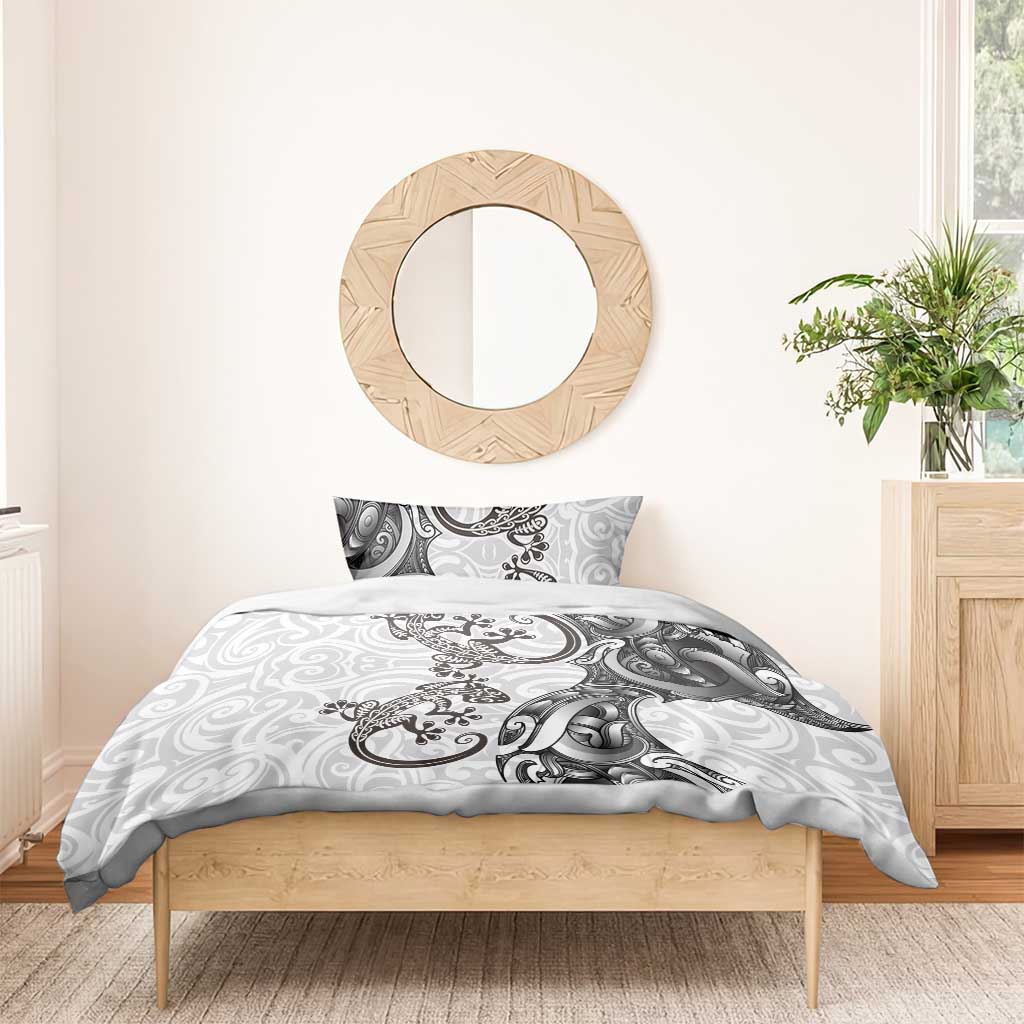 New Zealand Gecko Maori Art Tattoo Bedding Set White Color LT03 - Polynesian Pride