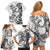 New Zealand Gecko Maori Art Tattoo Family Matching Off Shoulder Short Dress and Hawaiian Shirt White Color