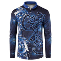 New Zealand Gecko Maori Art Tattoo Button Sweatshirt Matariki Mode LT03 Blue - Polynesian Pride