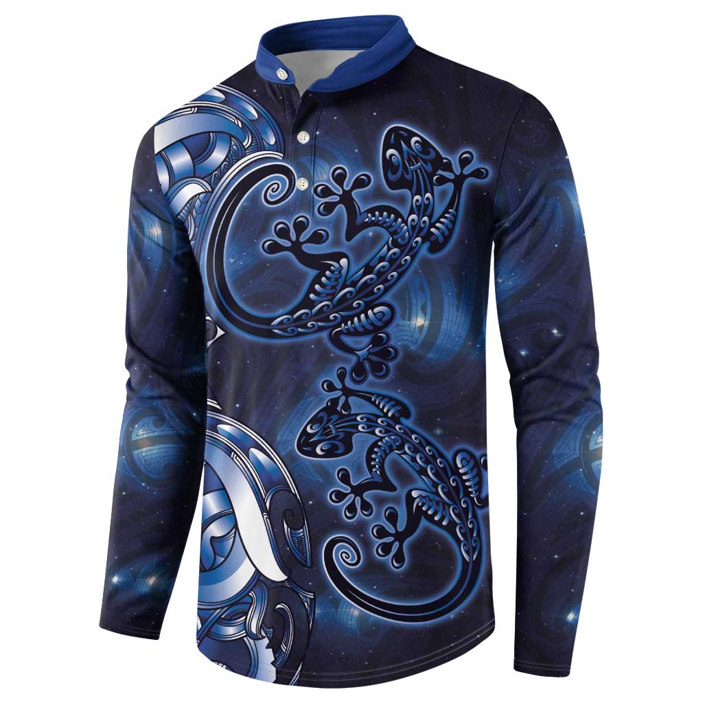New Zealand Gecko Maori Art Tattoo Button Sweatshirt Matariki Mode LT03 - Polynesian Pride
