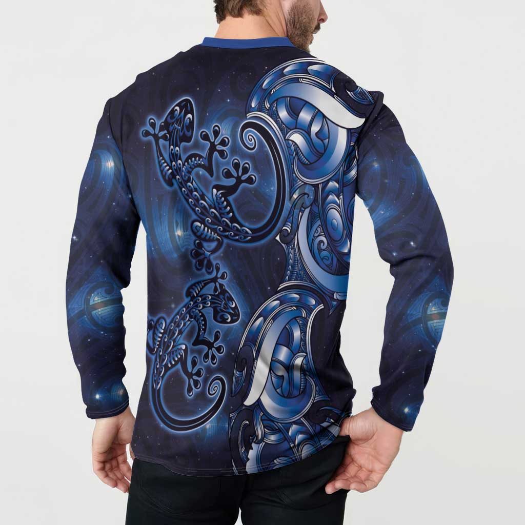 New Zealand Gecko Maori Art Tattoo Button Sweatshirt Matariki Mode LT03 - Polynesian Pride