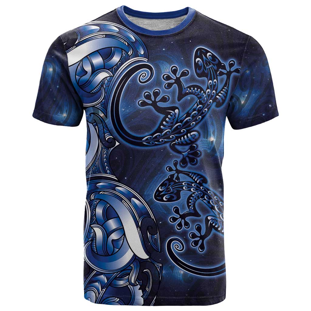 New Zealand Gecko Maori Art Tattoo T Shirt Matariki Mode LT03 Blue - Polynesian Pride